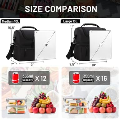 MIER Adult Lunch Box Insulated Lunch Bag Large Cooler Tote Bag for Men, Women, Double Deck Cooler(Black Large) - Image 2
