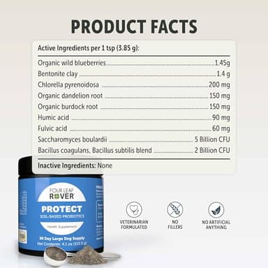 Four Leaf Rover Protect - Probiotics for Dogs - Veterinarian Formulated - with Natural Prebiotics and Antioxidants - Detoxification & Gut Health - 30 Day Large Dog Supply - Image 6