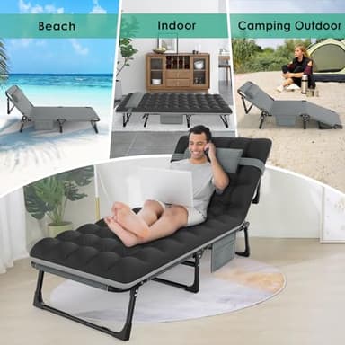 Suteck Folding Camping Cot, All-in-One Portable Outdoor Cot Heavy Duty Sleeping Bed for Adults Camp Bed Cots Build in Pilllow Mattress for Home Office Nap Beach Travel, Grey - Image 5