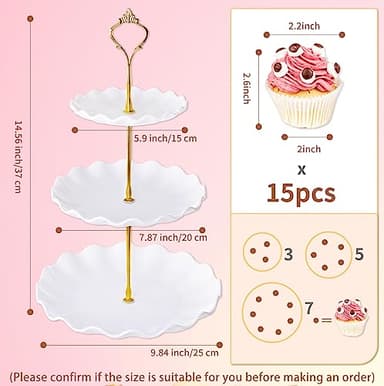 BACUTHY 3 Tier Cupcake Stand Holder, Plastic Cup Cake Stand Towel with Tiered Serving Tray for Cupcakes, Donuts, Fruits and More, White (White) - Image 3