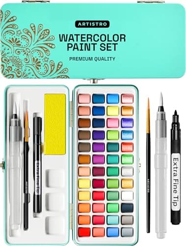 ARTISTRO Watercolor Paint Set Portable, Palette Set with Metallic Colors for Workbooks - Mini Travel Painting Kit for Artists, Professionals, Adults, Kids, Girls&Boys - Art Supplies, Christmas Gift - Image 1