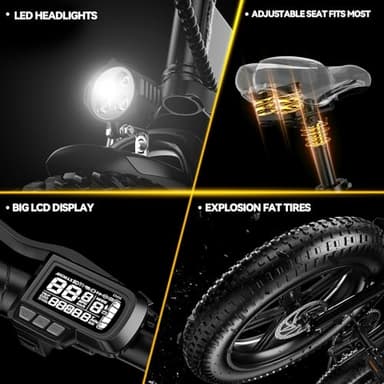 1000W Folding Electric Bike, 48V 20.8AH Large Removable Battery E-Bike, 30+MPH, 80 Miles Max Range, 20" Fat Tire Electric Bike for Adults, Adult Electric Bicycles Commute E-Bikes For Women/Men - Image 7