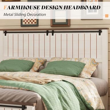AMERLIFE Farmhouse Full Size Bed Frame with Sliding Barn Door, Wooden Rustic Platform Bed Frame with 47" Tall Headboard, Noise-Free, Solid Wood Slats & Metal Support, No Box Spring Needed, White - Image 3