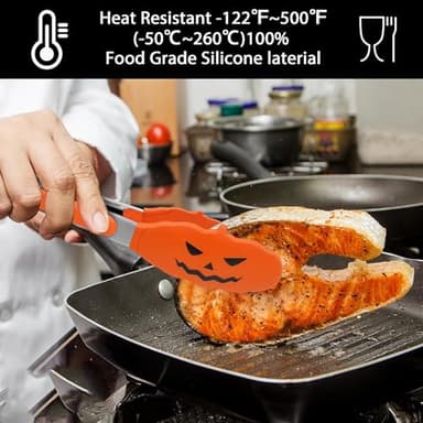 Kitchen Tongs for Cooking, Premium Stainless Steel with Halloween Design Silicon Tips- 500℉ Heat Resistant, Bats and Pumpkins Halloween Gifts, Set of 2(9" and 12") - Image 5