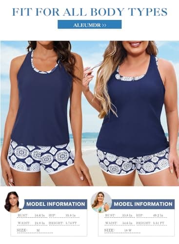 Aleumdr 3 Piece Athletic Tankini Swimsuits for Women with Shorts Swim Tank Tops with Sports Bra and Boyshorts Bathing Suits Blue Medium - Image 6