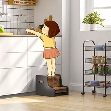 HOOBRO Step Stool for Kids, Two Step Toddler's Stool, Kids Potty Training Stool with Handles, Non-Slip Pads for Safety, Easy to Move, for Sink, Bathroom, Bedroom, Rustic Brown BF01JD01G1 - Image 9