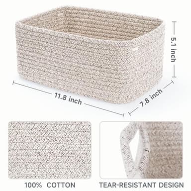 Maxuni 3-Pack Small Storage Baskets for Organizing | Woven Shelf Toy Basket | Rope Baskets for Gifts Empty | Closet Organizer Bins with Handles | Cube Decorative Box | 11.8×7.8×5.1” | Mixed brown - Image 2