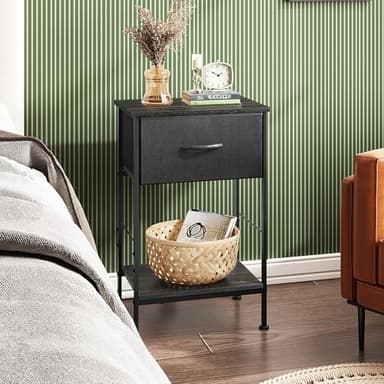 WLIVE Night Stand Set 2, Black Nightstand with Fabric Storage Drawer and Open Wood Shelf, Nightstand Set of 2 with Steel Frame, Side Table for Bedroom, Dorm, Charcoal Black, 25.03" Height - Image 7