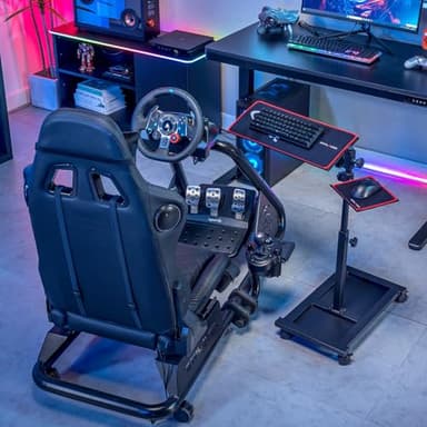 GTPLAYER Adjustable Racing Standing Keyboard and Mouse Tray Rolling with Wheels for Gaming Wheel Stand Simulator Cockpit (Black) - Image 2