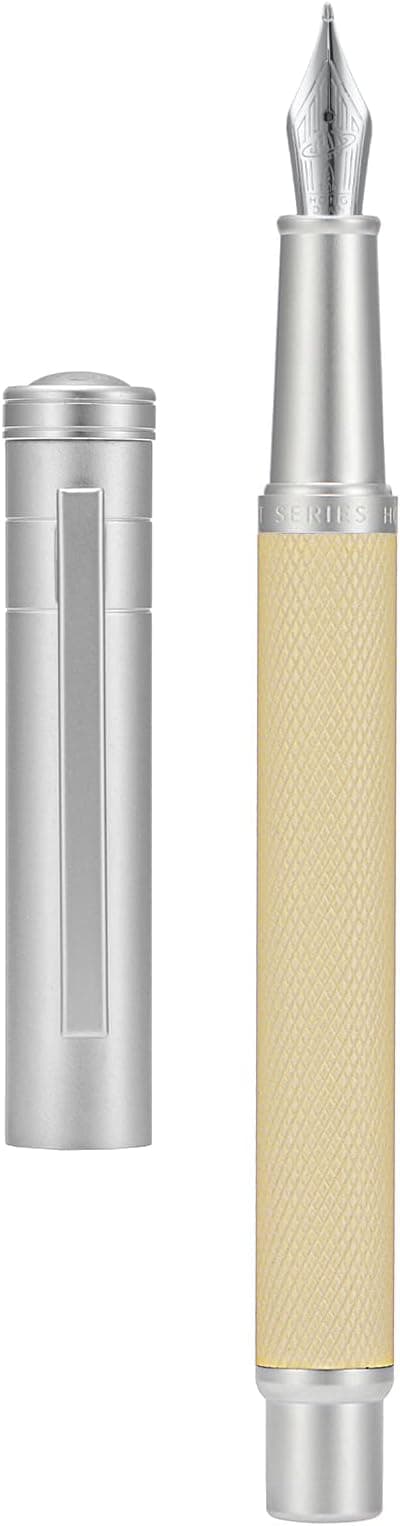 Hongdian White Forest Fountain Pen Blade Nib Classic Design Calligraphy Pen with Converter and Metal Pen Case Set - Image 1