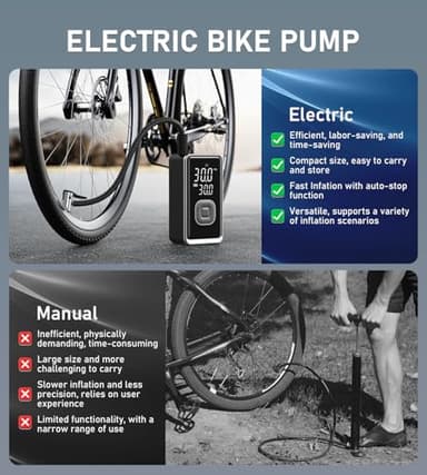 Tire Inflator Portable Air Compressor, 150PSI Cordless Mini Air Pump with Digital Pressure, Bike Pump, 3X Fast Inflation Tire Inflator for Car, Motorcycle, Bike, Ball-LED Light and Auto Shut-Off - Image 7