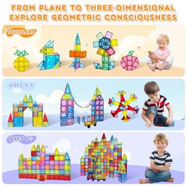 Paaxido Magnetic Tiles, 130PCS Magnetic Blocks Set with 2 Cars, 4D Diamond Magnet Building Blocks, STEM Preschool Educational Magnet Toys Gift for Kids, Boys and Girls 3 4 5 6 7 8+ Year Old - Image 2