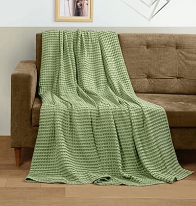 Utopia Bedding Sage Green 100% Cotton Waffle Blanket 300 GSM [King - 90x108 Inch] Soft Lightweight Breathable Bed Blanket for All Season - Image 2