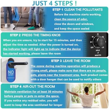 Ozone Generator 60000mg/h, Industrial/Home Ozone Machine, Odor Removal for Areas of 6,000 Square Feet, High Capacity Odor Eliminator for Car, Rooms, Smoke, Pets, O3 Air Purifier Deodorizes (Black) - Image 5