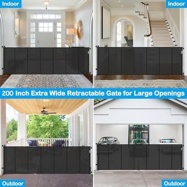 Reinforced 42" Extra Tall Retractable Dog Gate, 200" Extra Wide Baby Gate with Support Rods-Prevent Crawling Through, Outdoor/Indoor Baby Fence/Barrier/Blocker for Home, 16ft Retractable Garage Gate - Image 5