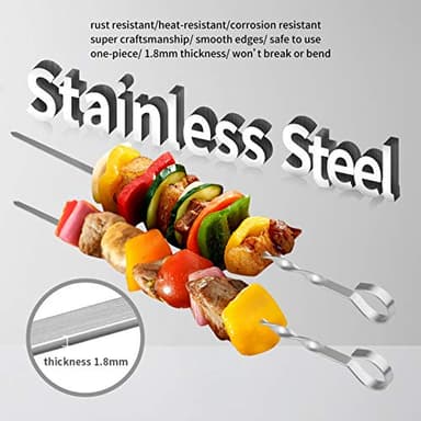 Skewers - 17" Kabob Skewers for Grilling, Metal Sticks for Kabobs Stainless Steel Flat Long Shish Kebab Reusable Grill BBQ Barbecue Sticks for Meat Chicken Vegetable, 12 Pack Bonus 14 Inch - Image 4