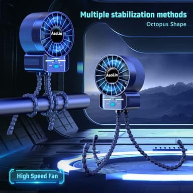 2 Pack Multifunctional Portable Stroller Fan 4 Speed 6600rpm High Speed Usb Rechargeable Personal Mini Handheld Fan Extended Tripod For Desktop Winding Kids Bed Treadmill Bike Golf Cart Outdoor Travel - Image 2