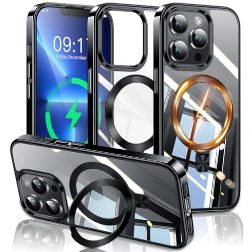 ESTPEAK Titanium Black CD Mag-Stand Case for iPhone 13 Pro Case with Invisible Magnetic Ring, [Fit for MagSafe] [Never Yellowing] Top Clear Phone Case Cover for iPhone 13 Pro 6.1" Men Women - Image 1
