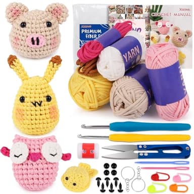 XSEINO Crochet Kit for Beginners - Crochet Start Kit with Step-by-Step Video Tutorials - Learn to Crochet Kits for Adults and Kids - Pig,Pikaegg,Owl,Whale - Image 1