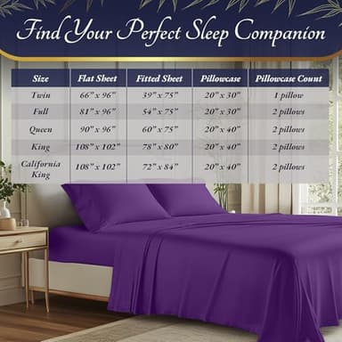 DECOLURE 100% Viscose Derived from Bamboo Sheets Full Size 4pcs - Ultra Soft & Luxuriously Cooling, 17" Deep Pocket, Double Stitching, Perfect for Hot Sleepers - Full Bed Sheets (Purple) - Image 7