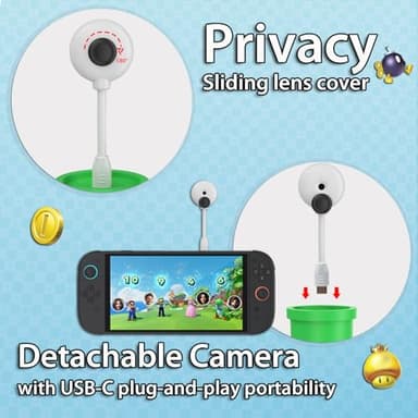 Coolwee Camera for Nintendo Switch 2 (2025), 720P HD Video Camera, Privacy Sliding Lens Cover, ABS White and Green Color - Image 4