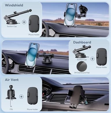 Phone Holders for Your Car [Ultra-Durable Suction] Cell Phone Car Mount for Dashboard Windshield Air Vent Universal Automotive Accessories Car Mount Cradles Fit for iPhone Android Smartphones - Image 2