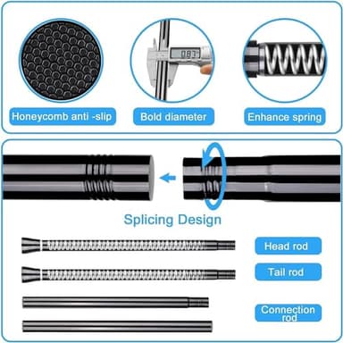 Shower Curtain Rod Black Tension Rod 45 to 77 Inch Spring Curtain Rod Shower rod Non Slip shower curtain rod 1pcs for Windows No Drilling Adjustable Tension Rods of Curtain Window Closet Kitchen - Image 4