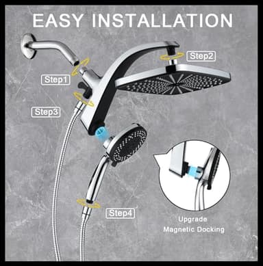 High Pressure Rain Shower Head: Upgrade Shower Heads with Handheld Spray Combo with Fixed Showerhead and 10 Sprays Handheld Shower Head, Detachable Shower head Built-in Magnetic Docking and Power Jets - Image 7