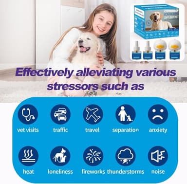 Dog Calming Pheromones Diffuser 6 in 1 Kit Appeasing Pheromone Diffuser to Calm (2 Plug in+4 Pack 48ml Refill) for Anxiety Relief Reduce Aggression Fighting Barking Stress 120 Day Supply - Blue - Image 5