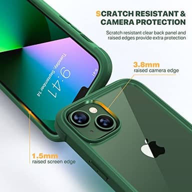 Diaclara Designed for iPhone 13 Case, Full Body Rugged Case with Built-in Touch Sensitive Anti-Scratch Screen Protector, Soft TPU Bumper Case for iPhone 13 6.1" (Green) - Image 3