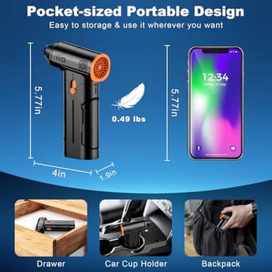 Compressed Air Duster, 130000RPM Multi-Gear Adjustable Electric Air Duster with Brushless Motor, Replaces Compressed Air Cans, Rechargeable Cordless Air Blower for Home Outdoor Computer Keyboard Car - Image 6