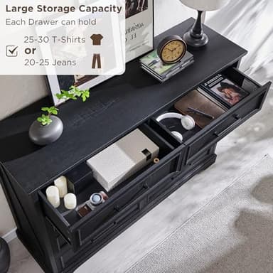 ACCOHOHO Farmhouse 8 Drawers Dresser Chests for Bedroom,52" Wide Wood Rustic Chest of Drawers with Metal Handle,Natural Texture,Drawer Organizer for Bedroom,Living Room,Hallway and Entryway,Black - Image 4