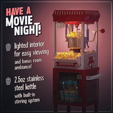 Nostalgia Popcorn Maker Machine - Professional Cart With 2.5 Oz Kettle Makes Up to 10 Cups - Vintage Popcorn Machine Movie Theater Style - Red & White - Image 3