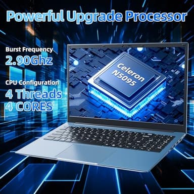 Naclud Laptops, 15.6 Inch Laptop Computer, 12GB DDR4 512GB SSD with Celeron N5095A Processor, FHD 1920x1080 Win 11 Notebook, 52WH Battery, 180° Viewing, Type-C, HDMI, USB 3.2, 5G WiFi, BT5.0(Gray) - Image 3