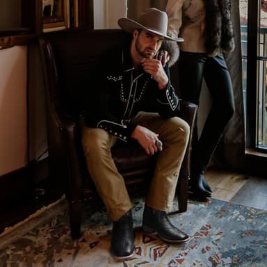 Lumeheel Cowboy Boots for Men - Western Square Toe Men's Black Boots with White Classic Embroidered, Slip on Chunky Heel for Spring Fall 10M - Image 5