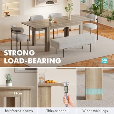 PatioPerk Extendable Dining Room Table for 6-10 Person, Plank and Beam Farmhouse Large Rectangular Kitchen Tables for Living Meeting Room (Oak) - Image 3