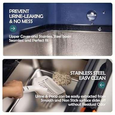 MEEXPAWS Stainless Steel Litter Box with Lid Extra Large XL for Big Cats, Enclosed Metal Litter Box with High Sided Enclosure & Scoop, Non-Sticky, Anti-Urine Leakage, Easy Cleaning - Image 7