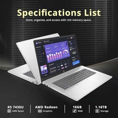 HP 17.3" FHD Laptop for Business and Students - with External CD/DVD Drive & Office Lifetime License, AMD Ryzen 5 7430U (6-core), 250 Nits IPS Display, Webcam, Wifi6, Win 11 Pro (16GB RAM | 512GB SSD) - Image 2