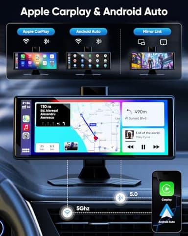 Portable Wireless Carplay Screen for Car: 10.26" HD Car Tablet Compatible with Apple Carplay Android Auto Stereo Touchscreen with 4K Dash Cam/Backup Camera/GPS Navigation/Mirror Link - Image 2