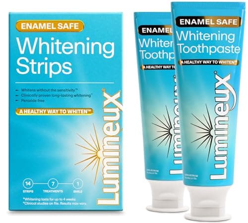 Lumineux Whitening Starter Set – Peroxide Free - Enamel Safe for Whiter Teeth – Includes 7 Whitening Treatments & 2 Pack Whitening Toothpaste, Fluoride Free & Dentist Formulated - Image 1