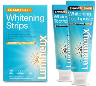 Lumineux Whitening Starter Set – Peroxide Free - Enamel Safe for Whiter Teeth – Includes 7 Whitening Treatments & 2 Pack Whitening Toothpaste, Fluoride Free & Dentist Formulated - Image 1