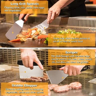 Griddle Accessories Kit, Terlulu 29 PCS Flat Top Grill Accessories for Blackstone and Camp Chef, Metal Spatula Set with Burger Press, Melting Dome, Scraper, Tongs, Carry Bag for Outdoor Grilling BBQ - Image 5