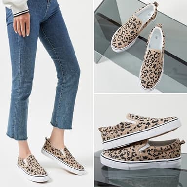 Women's Slip on Shoes Canvas Sneakers Loafers Non Slip Shoes Low Top Casual Low Cut Shoes (Leopard, US7.5)… - Image 5