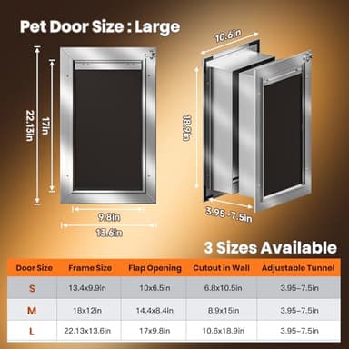 VOSOIR Dog Door for Wall, Large Doggie Door, Heavy Duty Pet Door with All Aluminum, 2 Magnetic Flaps, Wide Telescoping Tunnel, Sliding Lock Panel Doggy Door for Exterior Wall (Pets Up to 110 LB) - Image 5
