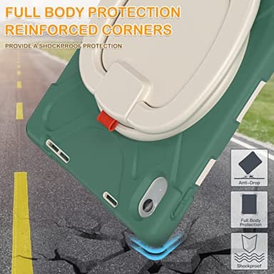 BRAECN Case for iPad (A16) 11th/10th Generation 11”/10.9'' 2025/2022-Heavy Duty Rugged Silicone Cover with Pencil Holder/Rotating Handle Grip/Stable Kickstand/Adjustable Shoulder Strap, Emerald Green - Image 6