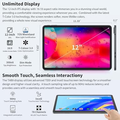 12 Inch Tablet Android 15 Tablets, 2025 Upgraded Android Tablet with Keyboard, 24GB RAM+256GB ROM(1TB Expand), Octa-Core, 2K 2000x1200 Display, 16MP Dual Camera, 8000mAh, 2.4G/5G WiFi, GPS (Silver） - Image 3