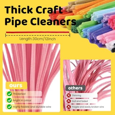 ESUOHYM 100 PCS White Pipe Cleaners Craft Bulk DIY Art Supplies for, Adults Crafts, Thick Chenille Stems Fuzzy Wire Sticks Holiday Decorations and School Supplies - Image 5