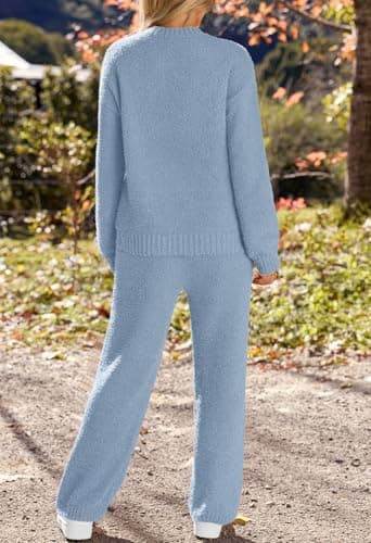 MEROKEETY Womens Pajama Sets 2025 Fall Lounge Sweater Set Cute Fuzzy Fleece 2 Piece Long Sleeve Cozy Winter Pj Outfits, Blue, X-Large - Image 5