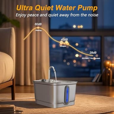 SEIRMEP Stainless Steel Cat Water Fountain, 101oz/3L Automatic Pet Water Fountain, Dog Water Fountain with Replacement Filters for Cats, Small Dogs (8 Filters and 8 Sponges) - Image 6