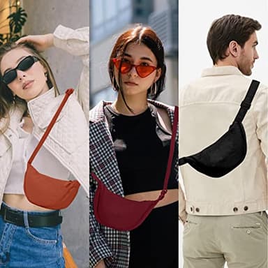 Nylon Crescent Crossbody Bag for Women Purses Trendy Men,Small Travel Sling Bag Hobo,Lightweight Fanny Pack with Zipper Adjustable Strap,Round Soft Shoulder Bag for Everyday Use Work Sport(Black) - Image 7